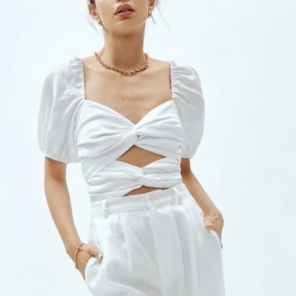 Reformation White Puff Sleeve Top